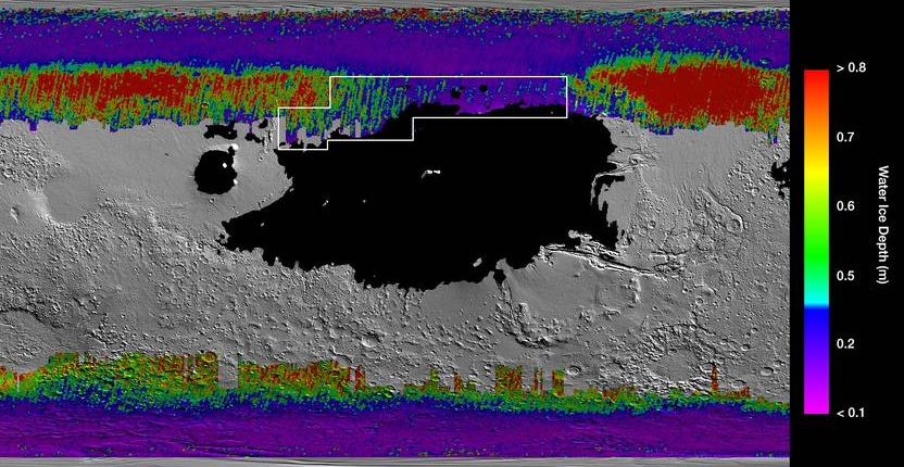 НАСА идентифицирует области Марса с водяным льдом прямо под поверхностью