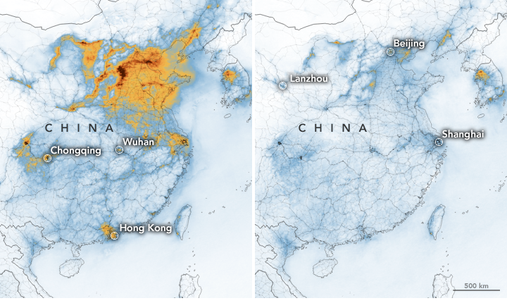 Загрязнение диоксидом азота над Китаем резко снизилось