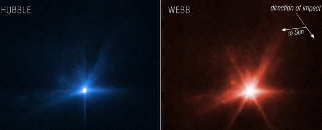 Фотографии Хаббла и Уэбба показывают, что воздействие DART было даже больше, чем ожидалось
