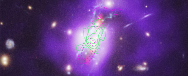 Phoenix cluster core, with warm gas in green. «Dead» Galaxy Cluster снова делает звезды, а астрономы не знают, почему