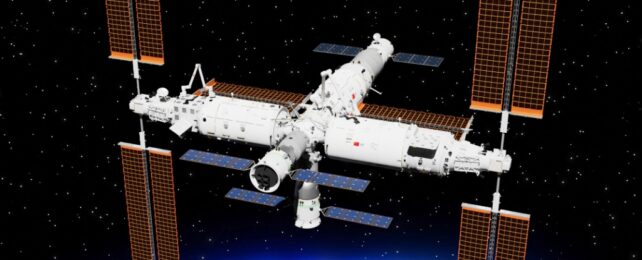 Illustration of China’s Tiangong Space Station. Неизвестные виды бактерий, обнаруженные на космической станции Китая